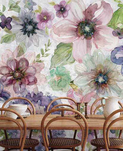 Paarse en roze bloemen behang Paarse en roze bloemen behang