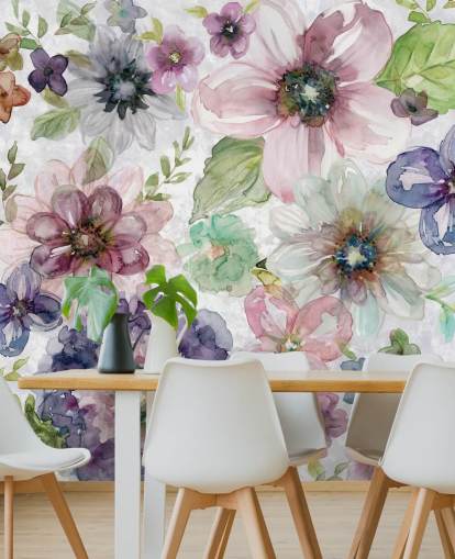 Papel de Parede Flores Roxas e Rosa Papel de Parede Flores Roxas e Rosa