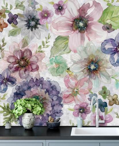 Papier peint fleurs violettes et roses Papier peint fleurs violettes et roses