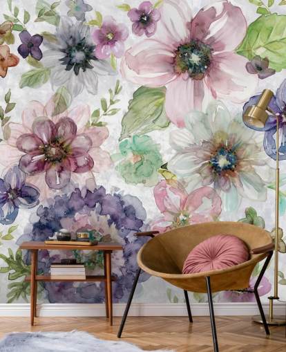 Papel pintado Flores moradas y rosas Papel pintado Flores moradas y rosas