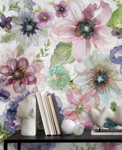 Carta da parati con fiori viola e rosa