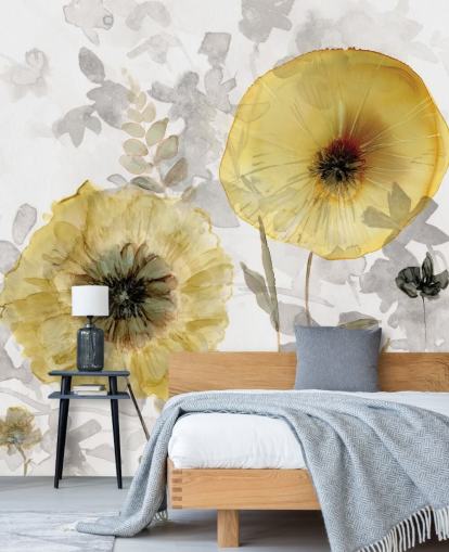 papier peint floral personnalisé doré et gris appelé Transparent Gold par Carol Robinson pour les salles à manger