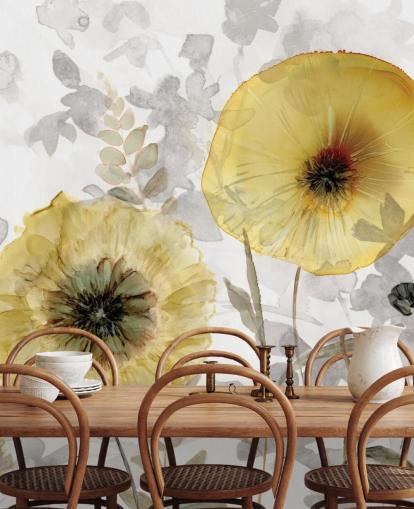 papier peint floral personnalisé doré et gris appelé Transparent Gold par Carol Robinson pour les salles à manger