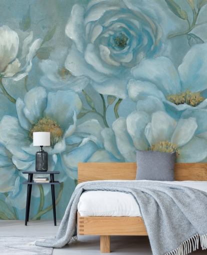 Grande mural de flores azuis pastel