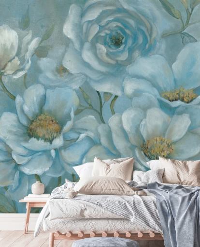 mural flores azules pastel