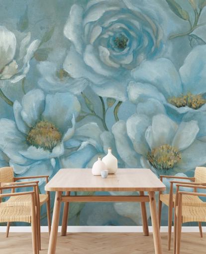 Große pastellblaue Blumen Fototapete