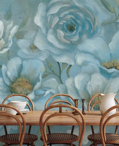Stor Pastel Blå Blomster Mural