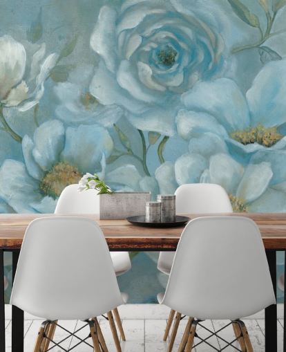 Décoration murale grandes fleurs bleu pastel