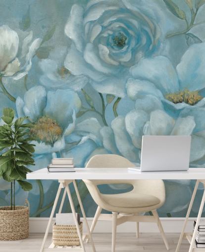 mural flores azules pastel