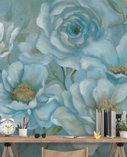 Große pastellblaue Blumen Fototapete