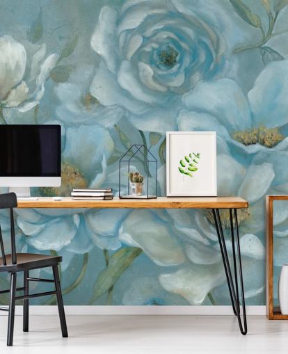 Large Pastel Blue Flowers Mural