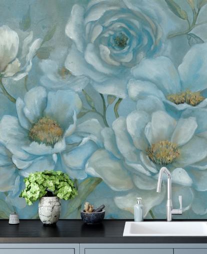 Stor Pastell Blå Blomster Mural