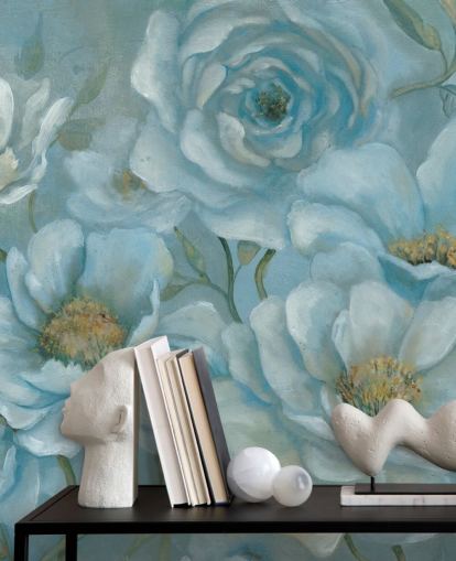 Large Pastel Blue Flowers Mural Large Pastel Blue Flowers Mural