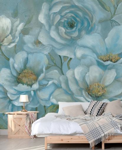 Large Pastel Blue Flowers Mural Large Pastel Blue Flowers Mural