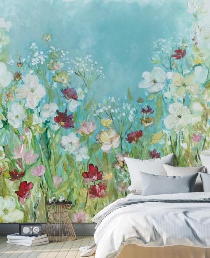 papier peint mural coloré à fleurs personnalisé appelé Wildflowers and Lace par Carol Robinson pour les salons