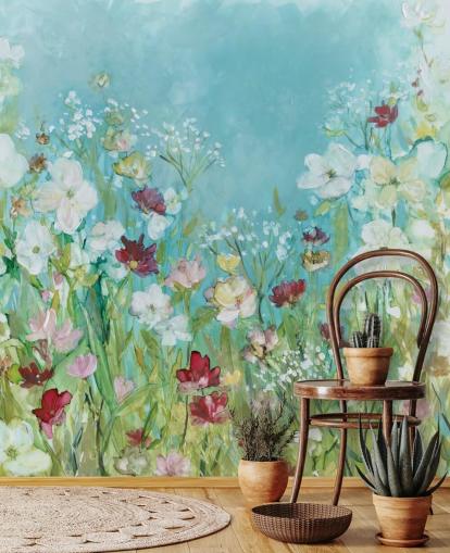 papier peint mural coloré à fleurs personnalisé appelé Wildflowers and Lace par Carol Robinson pour les salons