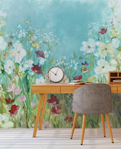 colorful custom flower wallpaper mural called Wildflowers and Lace by Carol Robinson for living rooms