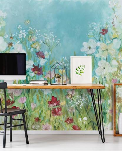 carta da parati murale colorata personalizzata con fiori chiamata Wildflowers and Lace di Carol Robinson per salotti carta da parati murale colorata personalizzata con fiori chiamata Wildflowers and Lace di Carol Robinson per salotti