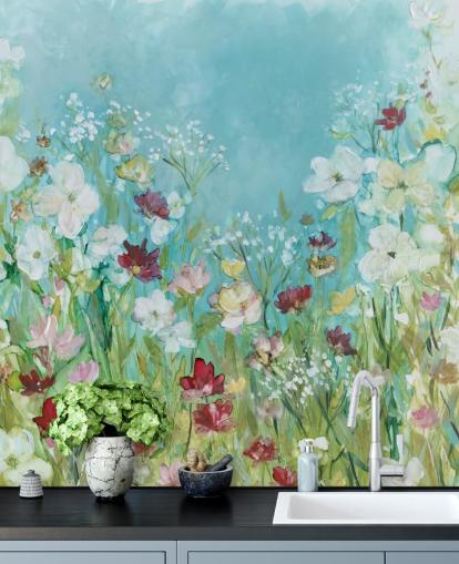 colorido mural de papel pintado de flores personalizado llamado Wildflowers and Lace de Carol Robinson para salas de estar colorido mural de papel pintado de flores personalizado llamado Wildflowers and Lace de Carol Robinson para salas de estar