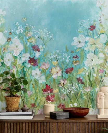 papier peint mural coloré à fleurs personnalisé appelé Wildflowers and Lace par Carol Robinson pour les salons