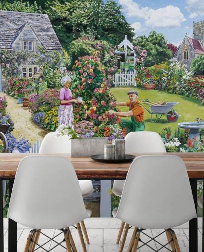 vieux couple s'occupant de leur fond d'écran de jardin cottage vieux couple s'occupant de leur fond d'écran de jardin cottage