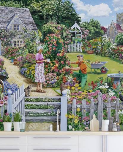 Tending a Cottage Garden Garden Wallpaper