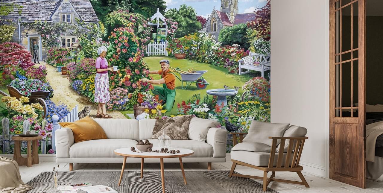 Tending a Cottage Garden Wall Mural Wallsauce UK