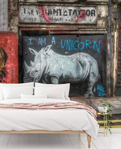 spray painted customizable graffiti wallpaper mural called Be What You Want to Be by Nick Jackson for bedrooms or office
