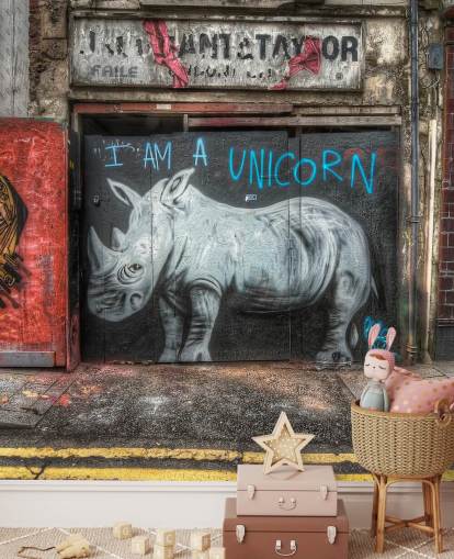 spray painted customizable graffiti wallpaper mural called Be What You Want to Be by Nick Jackson for bedrooms or office