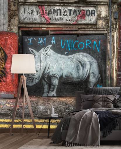 gespoten aanpasbare graffitibehangmuurschildering genaamd Be What You Want to Be van Nick Jackson voor slaapkamers of kantoor
