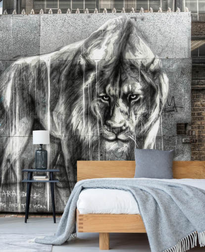 Decorazione murale con graffiti di leone