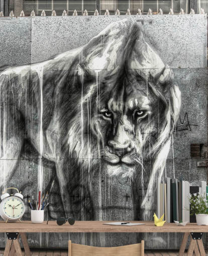 Decorazione murale con graffiti di leone