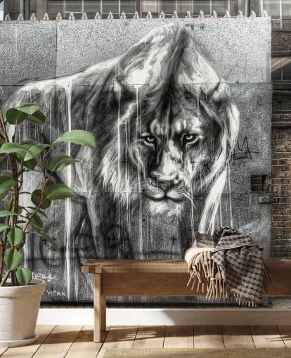 Lion Graffiti Wall Mural