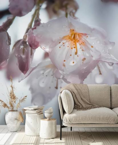 Decorazione murale con gocce di pioggia sul fiore