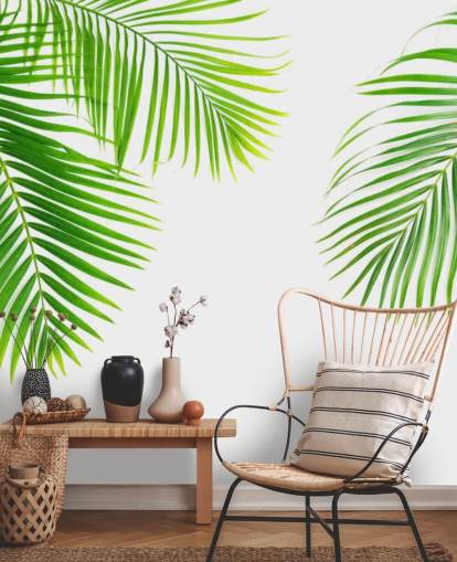 lichtgroene palmbladeren behang