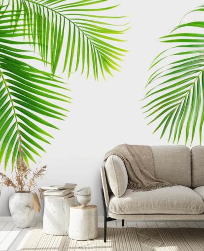 vaaleanvihreä palmu lehdet tapetti