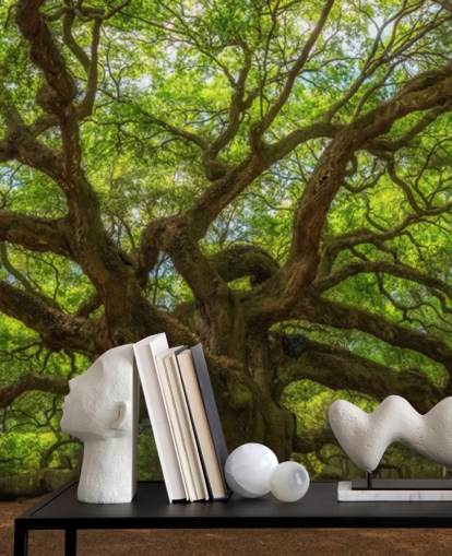 mural de papel pintado de árboles marrones y verdes llamado Angel Oak Tree para dormitorios, oficinas y negocios mural de papel pintado de árboles marrones y verdes llamado Angel Oak Tree para dormitorios, oficinas y negocios