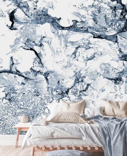 blue and black marble effect wallpaper mural called Blue Black Marble for bathrooms and kitchens
