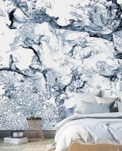 blue and black marble effect wallpaper mural called Blue Black Marble for bathrooms and kitchens