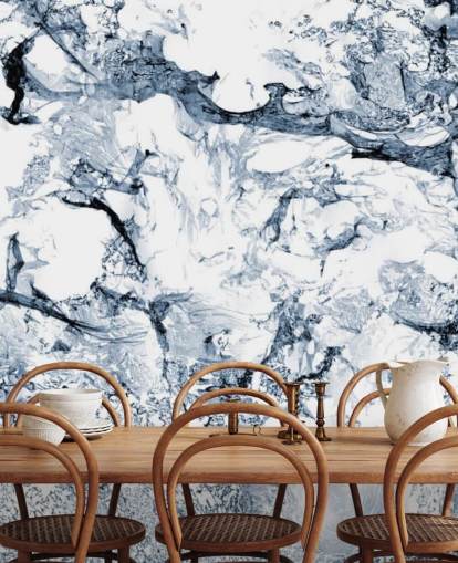 mural de papel de parede com efeito de mármore azul e preto chamado Blue Black Marble para banheiros e cozinhas