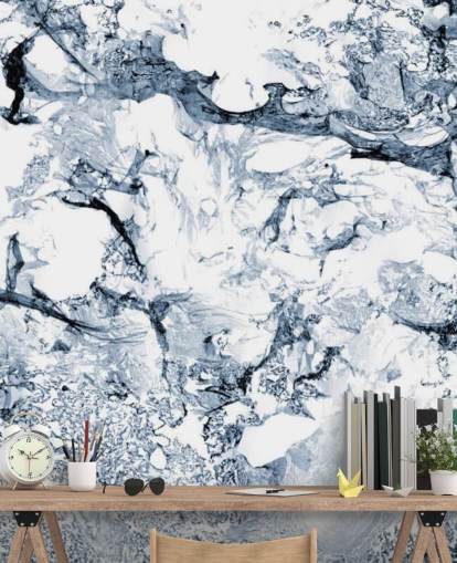 blue and black marble effect wallpaper mural called Blue Black Marble for bathrooms and kitchens