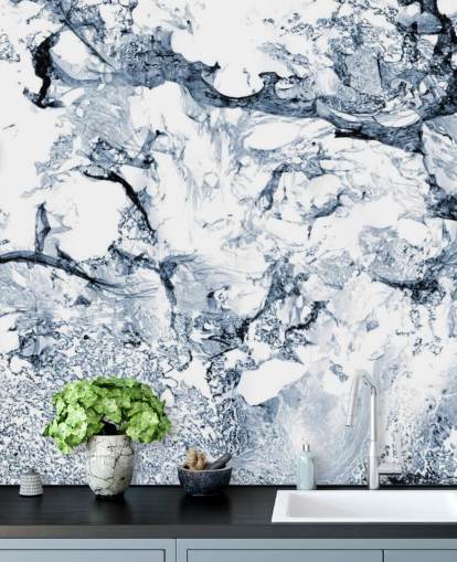 blue and black marble effect wallpaper mural called Blue Black Marble for bathrooms and kitchens