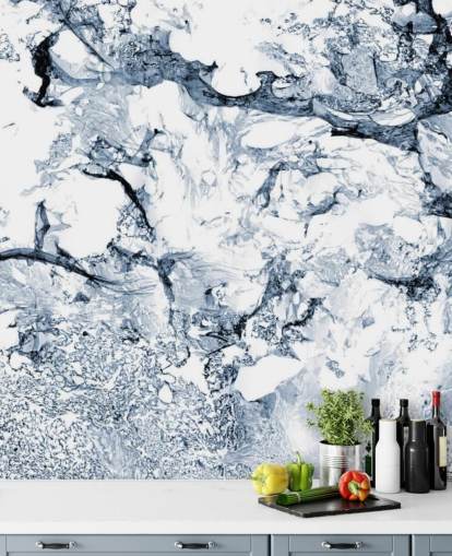 muurschildering met blauw en zwart marmereffect genaamd Blue Black Marble voor badkamers en keukens