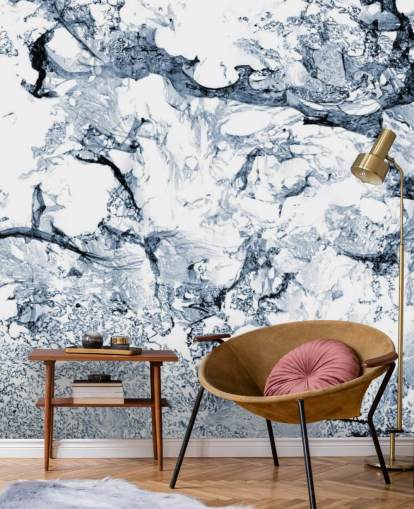 blå og sort marmor effekt tapetmaleri kaldet Blue Black Marble til badeværelser og køkkener