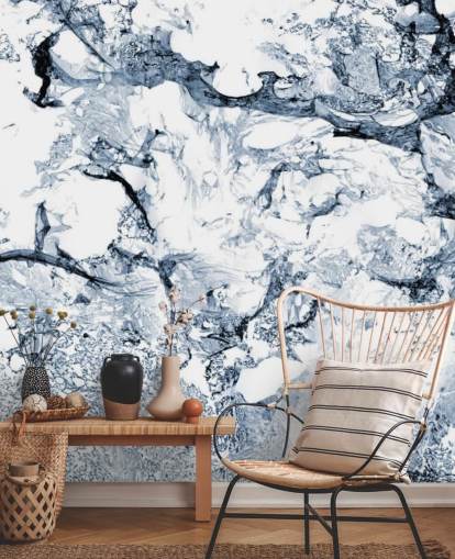 blå og svart marmor effekt tapetmaleri kalt Blue Black Marble for bad og kjøkken