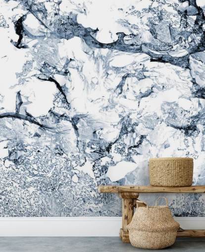 papier peint mural effet marbre bleu et noir appelé Blue Black Marble pour les salles de bain et les cuisines