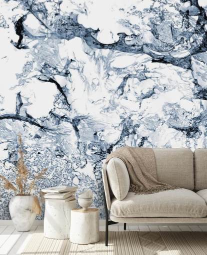 blå og sort marmor effekt tapetmaleri kaldet Blue Black Marble til badeværelser og køkkener blå og sort marmor effekt tapetmaleri kaldet Blue Black Marble til badeværelser og køkkener