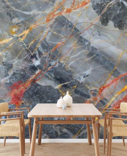 Wandbild aus grauem Marmor mit dem Titel Gold, Rot und Weiß für Schlafzimmer und Küchen