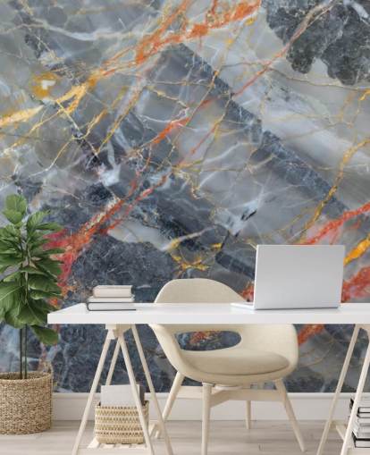 gray marble wallpaper mural called Gold, Red and White for bedrooms and kitchens