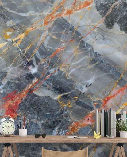 gray marble wallpaper mural called Gold, Red and White for bedrooms and kitchens